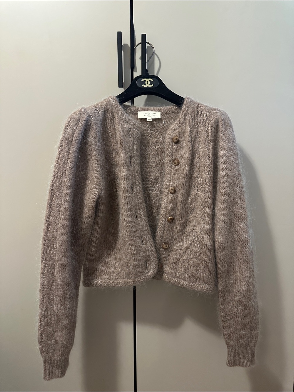 Sezane Puff Sleeve Cardigan Taupe Sweater Cardigan Size XXS